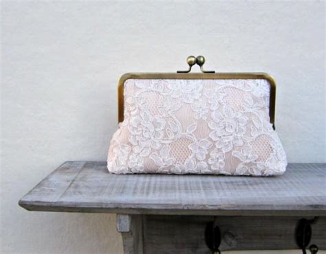 Lace Clutch Lace Bridal Clutch Nude Clutch Peach And Ivory Wedding