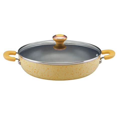 Affordable and stylish covered nonstick saute pan in red from venerable southern cook paula deen speckled porcelain enamel exterior is a breeze to clean; Paula Deen Signature 12" Non-Stick Frying Pan with Lid ...