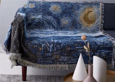 Van Gogh Woven Blanket Starry Night Cozy Cotton Sofa Throw Etsy