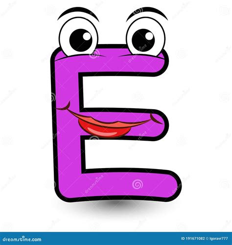 Funny Hand Drawn Cartoon Styled Font Colorful Letter E With Smiling
