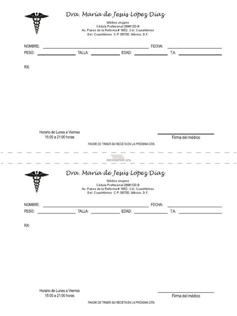 Formato De Receta Medica Para Imprimir Pdf Receta Medica