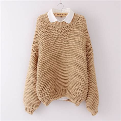 Women Korean Sweater Thick Coarse Wool Knitted Tops Fashion Casual For