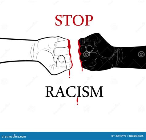 Stop Racism Concept Two Hands Black And White And Blood Drop In The