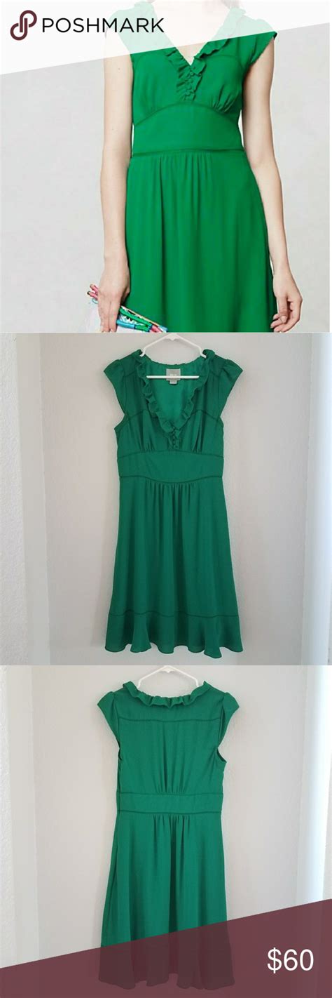 Maeve Green Dress Sz 6 Flowy Ruffle Dress Dresses Green Dress
