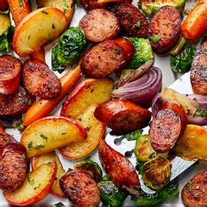 If using chicken thighs, coarsely grind the boned chicken and skin or chop coarsely in batches in a food processor. Sheet Pan Smoked Sausage, Apple, and Root Veggie Dinner ...