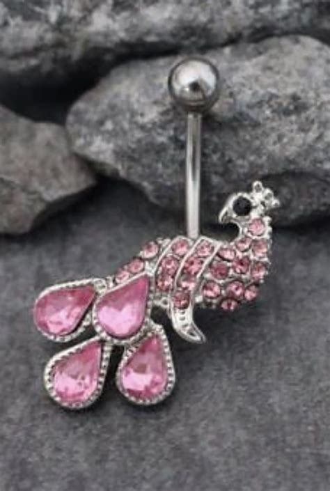 Peacock Navel Ring In Pink Belly Button Piercing Jewelry Belly Button Jewelry Belly Button