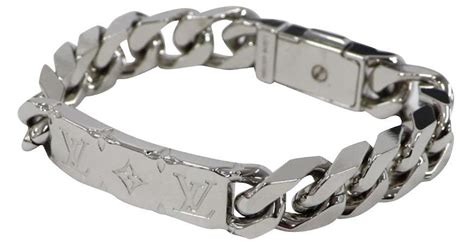 Louis Vuitton Chain Bracelet Metal Monogram Logo Plate Silver Silvery