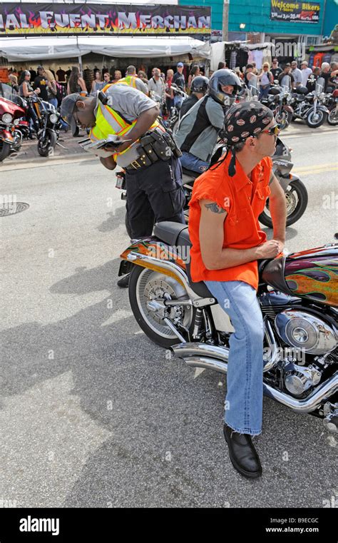 Daytona Beach Florida Biker Week Motorcycle Police Patrol Streets Stock