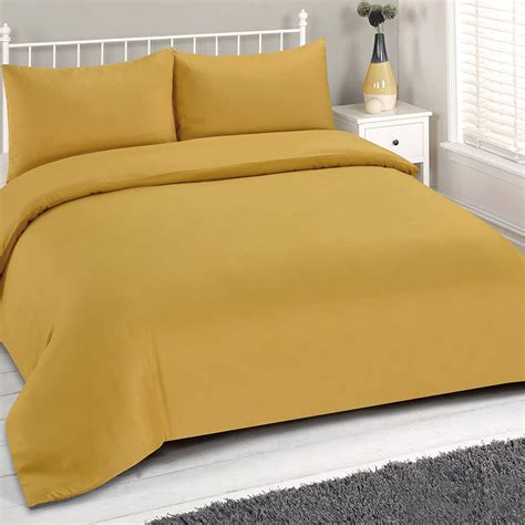Brentfords Plain Dye Mustard Duvet Cover With Pillowcase Soft Microfibre Bedding Linen Set
