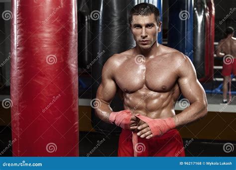 Boxer Man Training Workout Muscular Boxing Fighter Naked Torso Abs