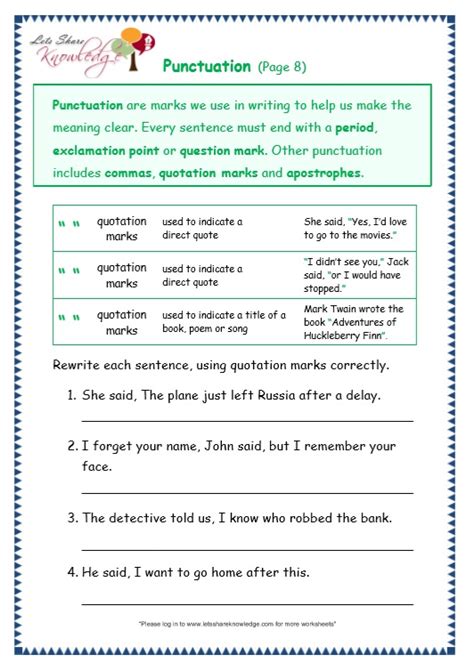 Punctuation Worksheets For Grade