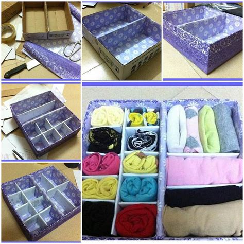 Leave 2 inches (5.1 cm) of fabric at the bottom. DIY Cardboard Underwear Storage Box
