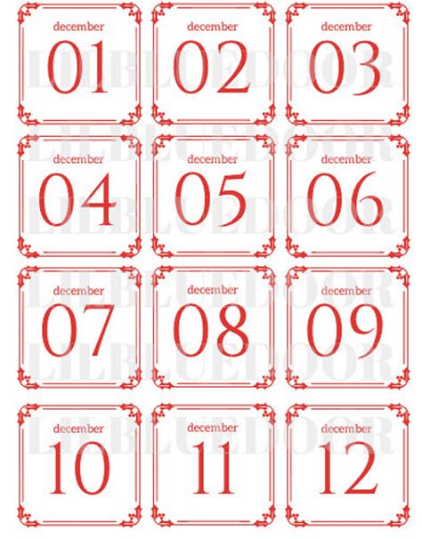 Christmas Advent Calendar Printable Numbers 1 25 Red And Etsy