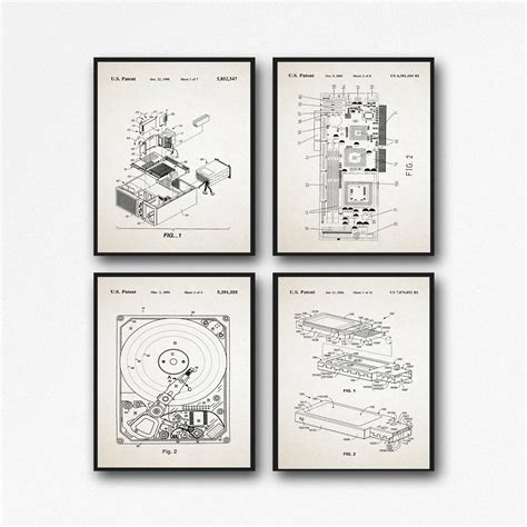 Computer Posters Set Of 4 Computer Patent Posters Hard Drive Poster