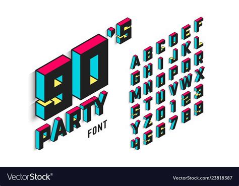 Isometric 3d Font Back To The 90s Alphabet Vector Image On Vectorstock