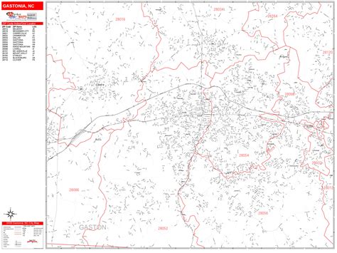 Gastonia North Carolina Zip Code Wall Map Red Line Style By Marketmaps