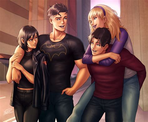 Artwork Batgirl And Superboy Double Date With Robin And Spoiler Cass Kon And Tim Steph By