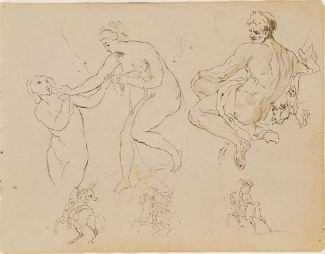 Thomas Sully Two Female Nudes Seated Male Nude After Michelangelo Three Equestrian