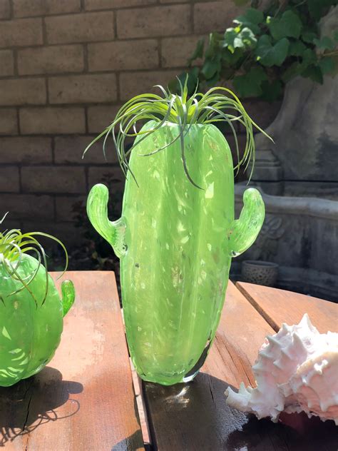 Handmade Art Glass Cactus Air Plant Holder Flower Vase