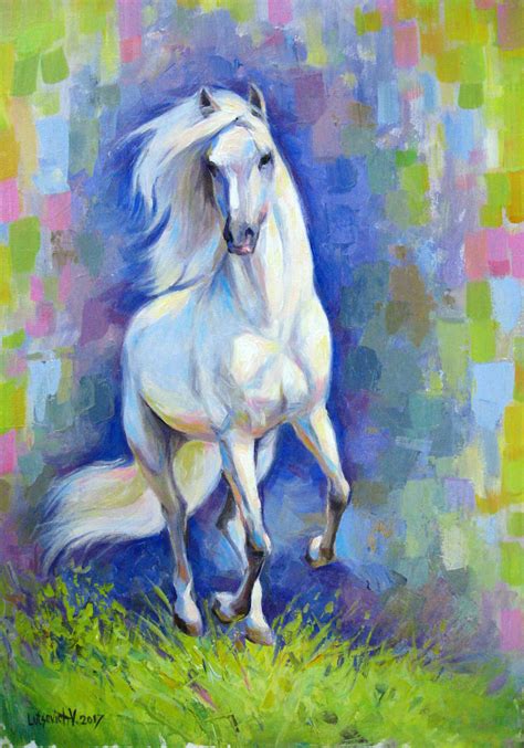 White Horse Painting By Vladimir Lutsevich Artmajeur