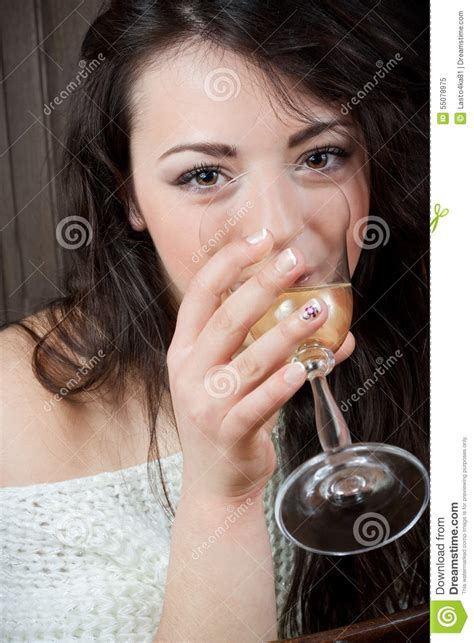 Young Woman Drinking Wine Stock Image Image Of European 55078975