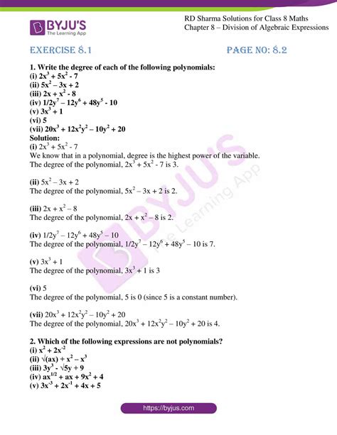 Big ideas write and evaluate algebraic expressions use expressions to write equations and inequalities new york state testing program mathematics common core sample questions grade6 the materials. RD Sharma Solutions for Class 8 Chapter 8 Division of ...
