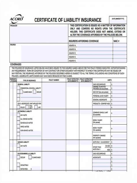 Browse Our Sample of Liability Insurance Certificate ...