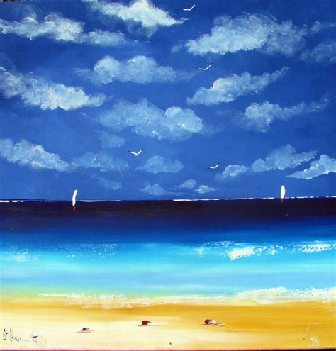 Seascape Beach Painting Acrylic On Canvas Artwork Blue