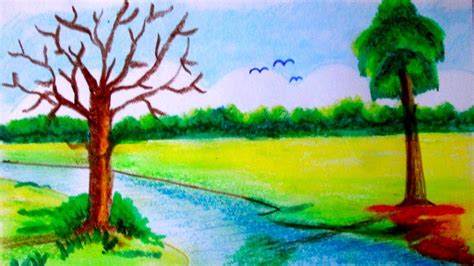 How To Draw Riverside Village Scenery Nature Scenes Art Beside River
