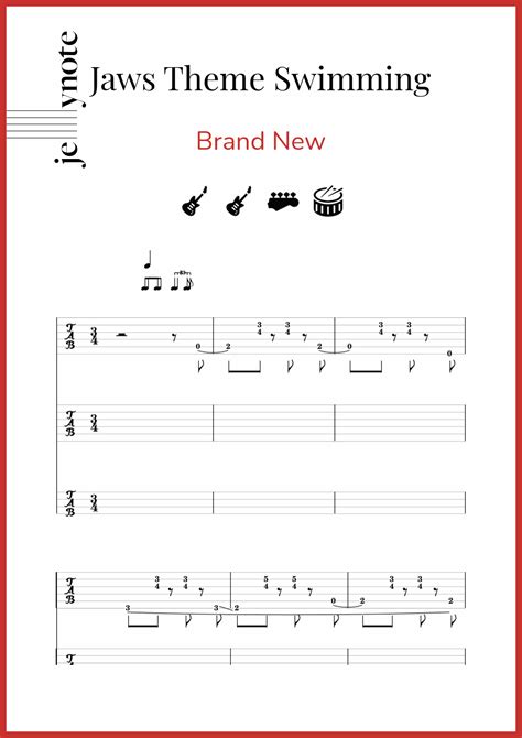 brand new jaws theme swimming guitar and bass sheet music jellynote