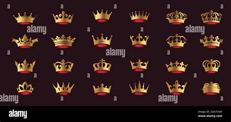 Vector Golden King Crowns Icons On Black Background Vector