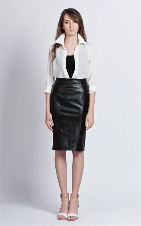 Black Faux Leather Pencil Skirt With Zip Up Back Lanti SilkFred