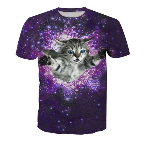 Galaxy Cat Funny T Shirt Casual Summer Plus Size Tops Fitness Space Men
