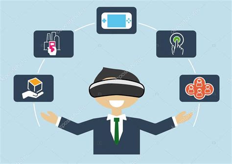 Virtual Reality Concept As Vector Illustration Of Business Man Using Vr