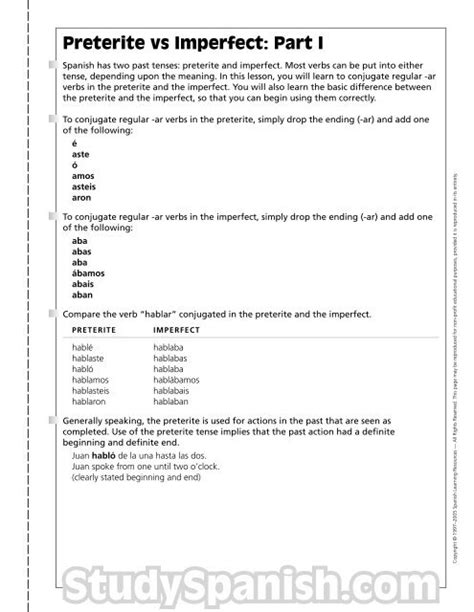 Preterite Vs Imperfect Learn Spanish