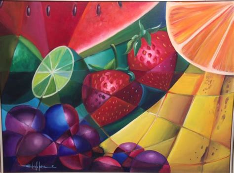 frutas composicion geometrica arte moderno colorfull