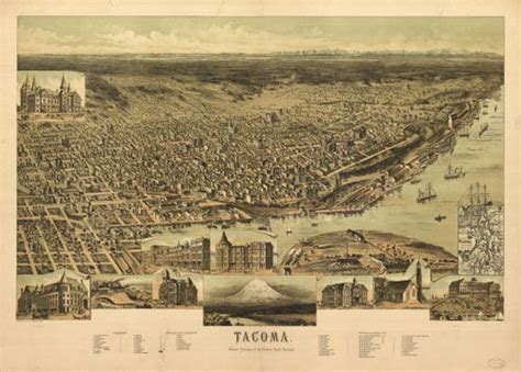 Historical Map Of Tacoma Wa 1890 Tacoma Washington Pictorial Maps