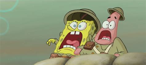 Spongebob And Patrick Face Each Other With Their Mouths Open