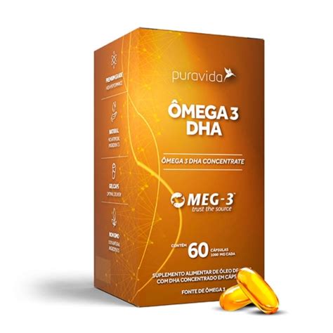 Ômega 3 DHA Concentrado 60 Cápsulas Pura Vida Corpo Vida