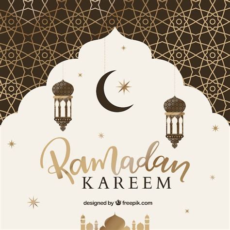 Background Of Ramadán With Golden Pattern Vector Free Download