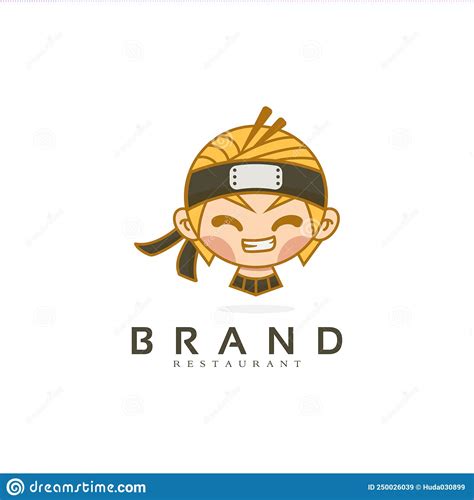 Creative Cute Little Ninja Face And Noodles Logo Design Food
