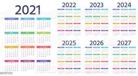 Calendar 2021 2022 2023 2024 2025 2026 2027 Years Week Starts Sunday