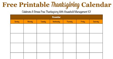 Printable Thanksgiving Calendar For November