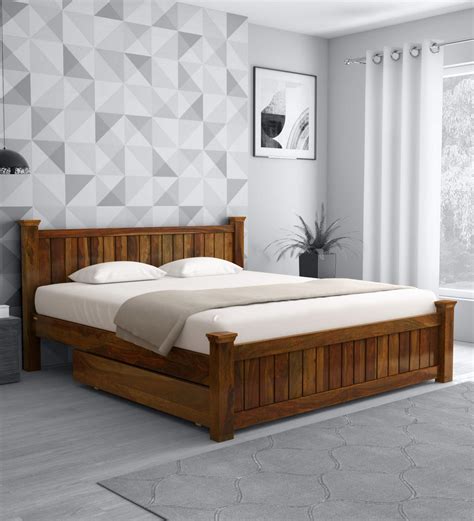 Buy Cruz Solid Wood King Size Bed With Drawer Storage In Provincial