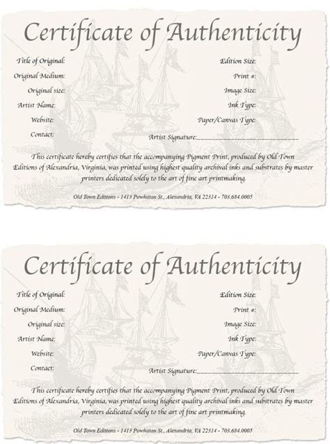 37 Certificate Of Authenticity Templates Art Car Autograph Photo