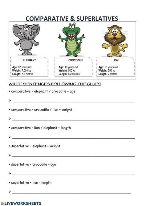 Our comparative and superlative adjectives worksheets are free to download and easy to access in pdf format. Comparatives & superlatives: Comparative and Superlative ...