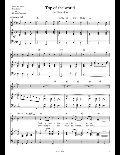 We have 31 images about faded piano sheet easy version pdf including images, pictures, photos, wallpapers, and more. Top of the world sheet music for Piano, Guitar download free in PDF or MIDI