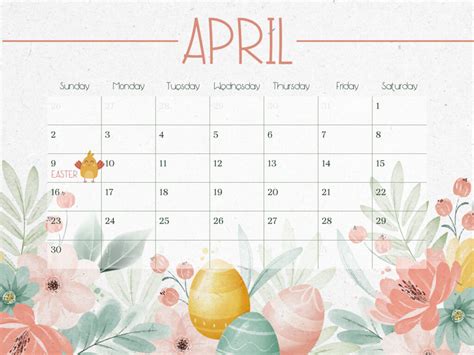 Free Aesthetic April Calendar Masterbundles