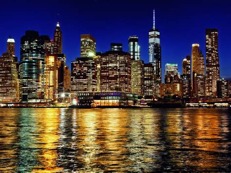 Manhattan New York City Skyline At Dusk From Brooklyn Side Stock Image