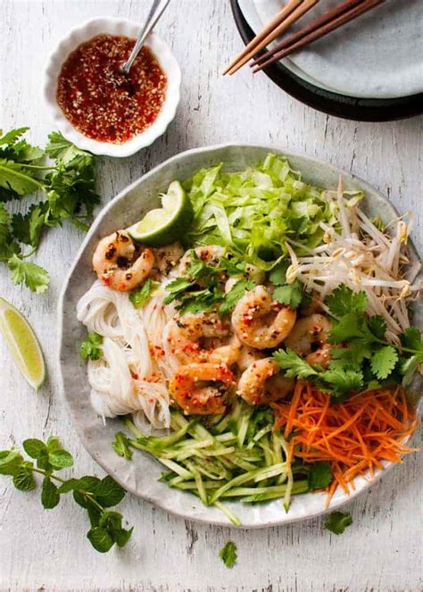 This seafood pasta salad recipe calls for penne' pasta for eye appeal and two other very nutritious ingredients: Vietnamese Shrimp (Prawn) Noodle Salad | RecipeTin Eats